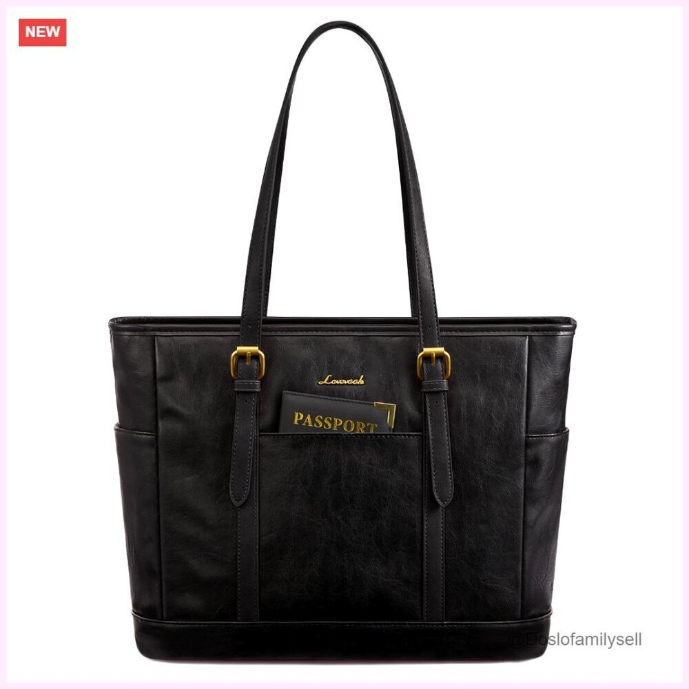 Vintage Soft Leather Tote Bag with Multiple Pockets and iPad Compartment